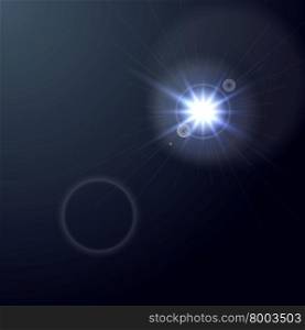 Shiny light lens flare on dark blue background. Shiny light lens flare on dark blue background. Glow star graphic design