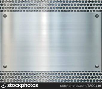 shiny metal plate on holed aluminium background