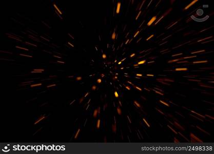 Shiny particles rays moving burst on black background