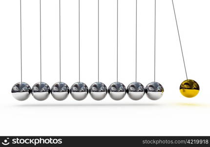 Shiny pendulums over white background . 3d render