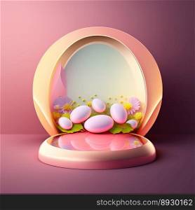 Shiny Pink Easter Celebration Podium for Product Display with 3D Egg Decoration