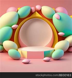 Shiny Pink Easter Celebration Podium for Product Display with 3D Egg Decoration