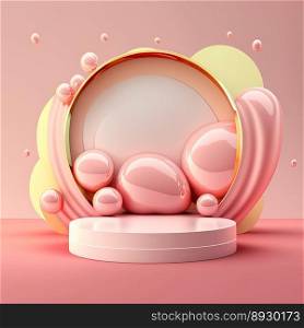 Shiny Pink Easter Podium for Product Display with 3D Render Egg Decoration