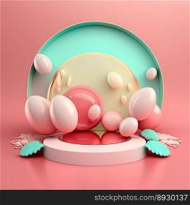 Shiny Pink Easter Round Podium for Product Display with 3D Egg Decoration
