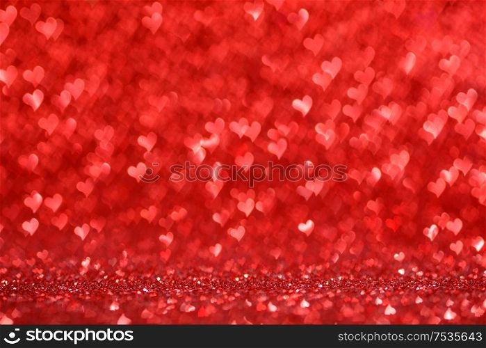 Shiny red hearts bokeh light Valentine&rsquo;s day background. Hearts bokeh Valentine&rsquo;s day background