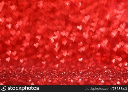 Shiny red hearts bokeh light Valentine&rsquo;s day background. Hearts bokeh Valentine&rsquo;s day background