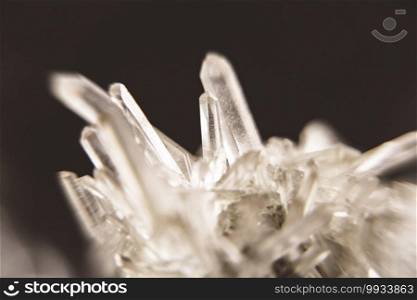 Shiny rock crystal macro view. Abstract texture background. Rock crystal detail background