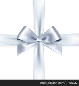 Shiny white satin ribbon. Shiny white satin ribbon on white background. silver bow and ribbon