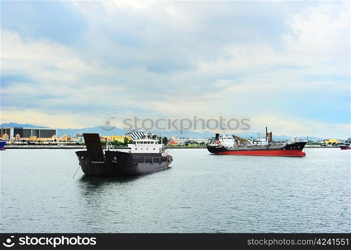 Ship in the industrial harbor. Cebu, Philippines