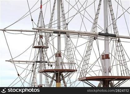ship masts on cloudy background