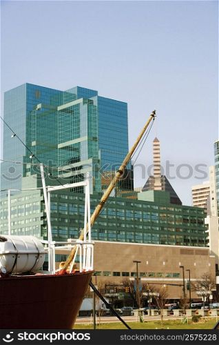 Ship moored in front of a building, Inner Harbor, Baltimore, Maryland, USA