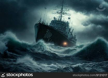 ship on the stormy sea created by generative AI 