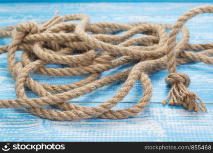 ship rope at wooden table, plank board background texture