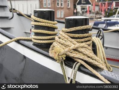 ship solid with ropes in the harbor