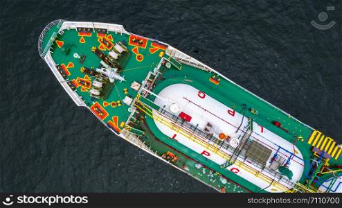 Ship tanker gas LPG, Aerial view Liquefied Petroleum Gas (LPG) tanker, Tanker ship logistic and transportation business oil and gas industry.
