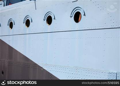 Ship window steel blue background outdoor colour