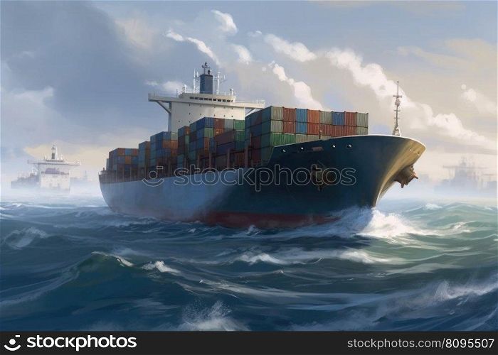 Ship with containers. Port ocean import. Generate Ai. Ship with containers. Generate Ai