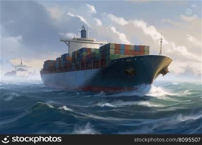 Ship with containers. Port ocean import. Generate Ai. Ship with containers. Generate Ai