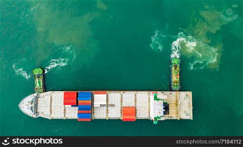 shipping cargo containers business service transportation import export international ocean fright asia pacific aerial top view