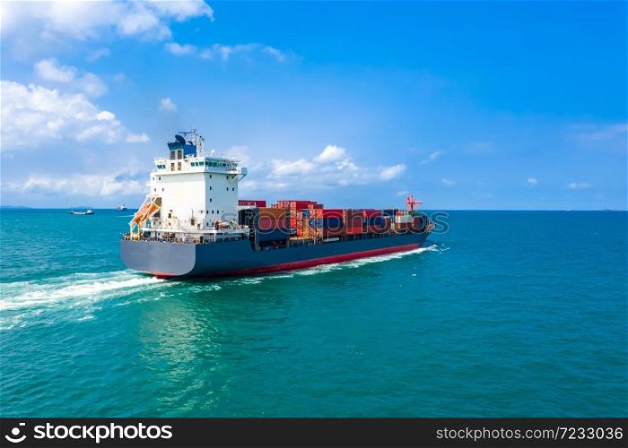 shipping container cargo logistics import and export business and industry service commercial trade transportation of international by container cargo ship in the open sea, Container cargo freight ship concept aerial view