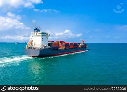 shipping container cargo logistics import and export business and industry service commercial trade transportation of international by container cargo ship in the open sea, Container cargo freight ship concept aerial view