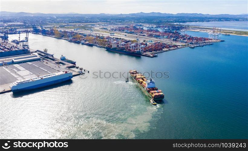 shipping dock on the seaport leam chabang Thailand aerial view