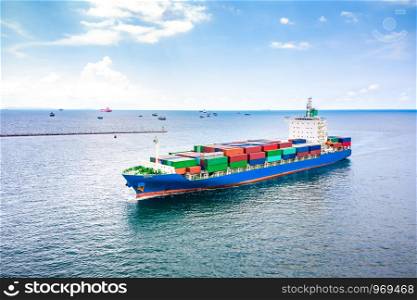 shipping loading cars containers business transactions open sea Asian pacific import and export logistics oceans service by shipping business industry aerial view from drone camera