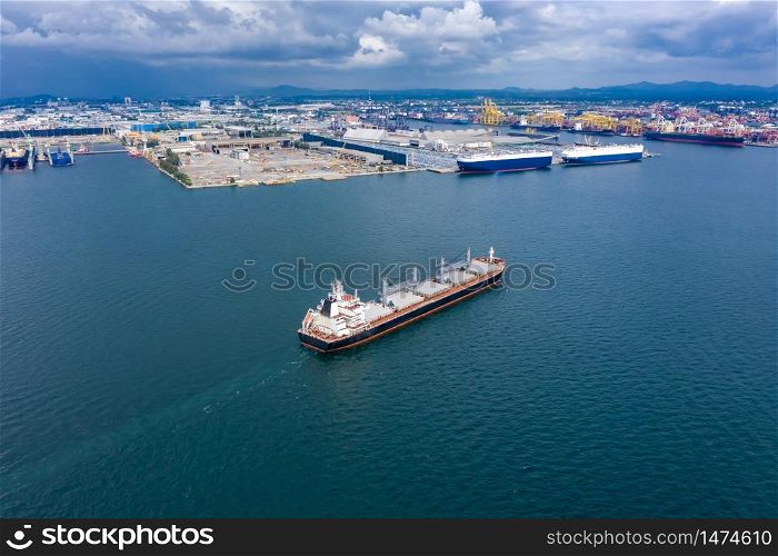 shipping oil and gas with transport dock background at leam chabang Thailand aerial view