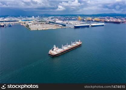 shipping oil and gas with transport dock background at leam chabang Thailand aerial view