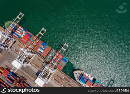 shipping port international container cargo logistic business service import and export by the sea fright aerial view