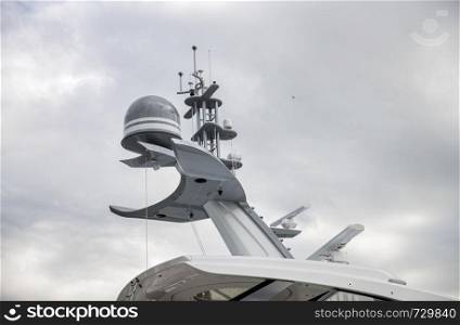 Ships antenna and navigation system on exclusive expensive yacht