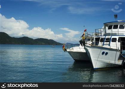 Ships waiting for tourists on Koh Chang island, Thailand