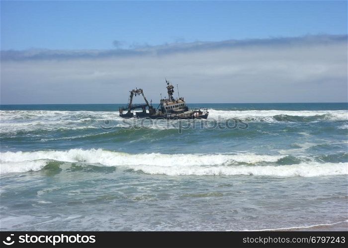Shipwreck on Skeleton Coast, Atlantic ocean in Namibia