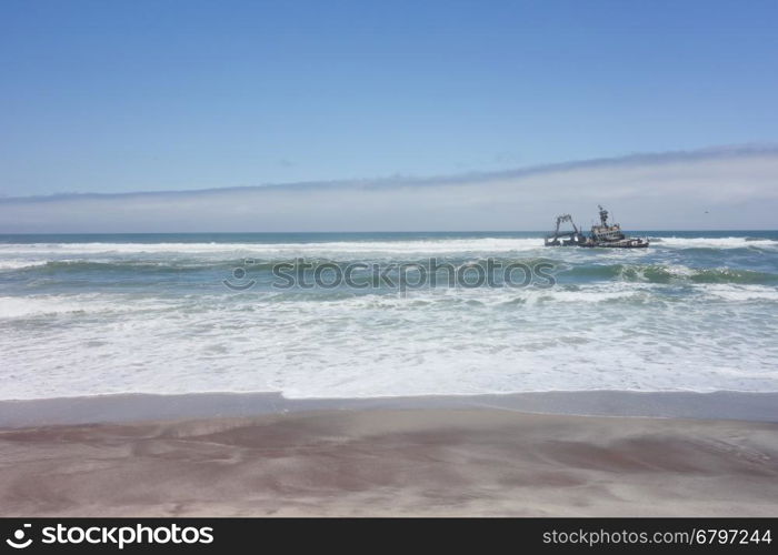 Shipwreck on Skeleton Coast, Atlantic ocean in Namibia