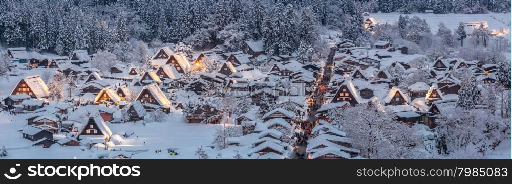 Shirakawago light-up with Snowfall Gifu Chubu Japan Panorama