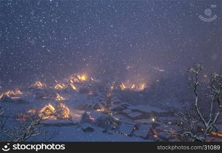 Shirakawago light-up with Snowfall Gifu Chubu Japan with snowfall