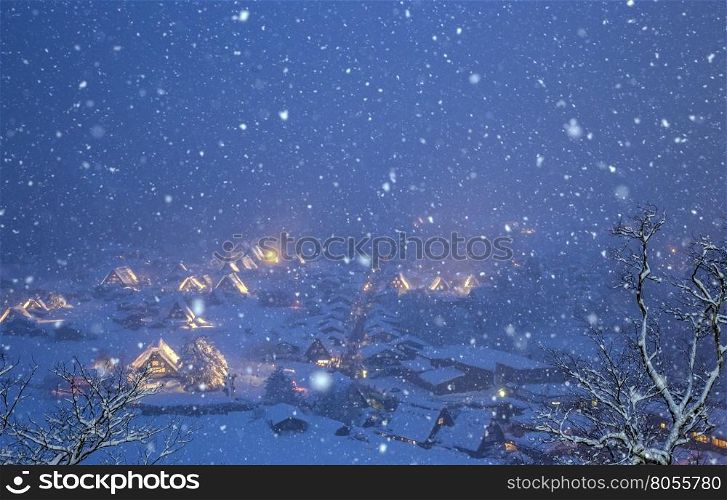 Shirakawago light-up with Snowfall Gifu Chubu Japan with snowfall