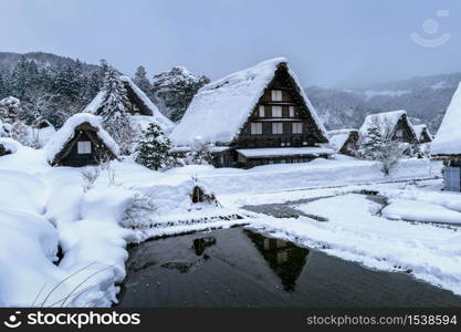 Shirakawago village in winter, UNESCO world heritage sites, Japan.