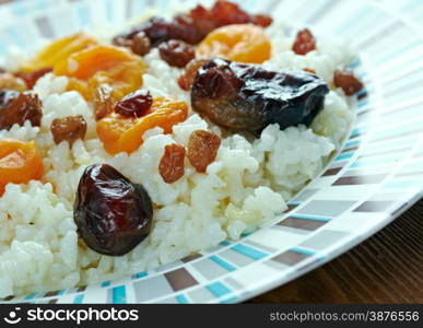 shirin pilaf - sweet pilaf with dried apricots, raisins and dates. Azerbaijan cuisine