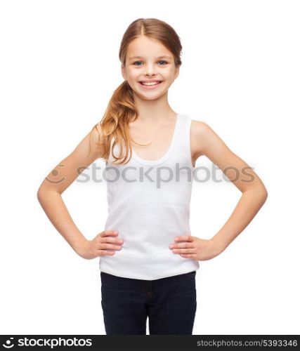 shirt design concept - smiling teenage girl in blank white shirt