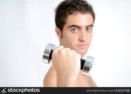 Shirtless man with weights