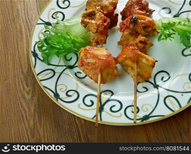 Shish Tawook Grilled Chicken traditional marinated chicken shish kebab of Middle Eastern cuisine