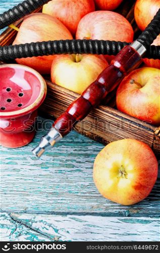 Shisha hookah with apple. Smoke hookah with with apple.Shisha concept.Hookah concept