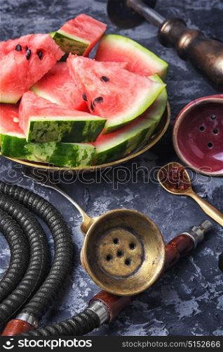 shisha hookah with watermelon. tobacco hookah with tobacco with watermelon flavor