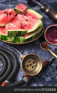 shisha hookah with watermelon. tobacco hookah with tobacco with watermelon flavor