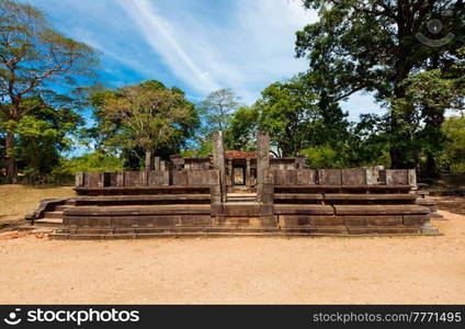 Shiva devale Shiva shrine temple ruins in ancient city Pollonaruwa - famous tourist destination and archaelogical site, Sri Lanka. Shiva devale Shiva temple ruins in ancient city Pollonaruwa, Sri Lanka