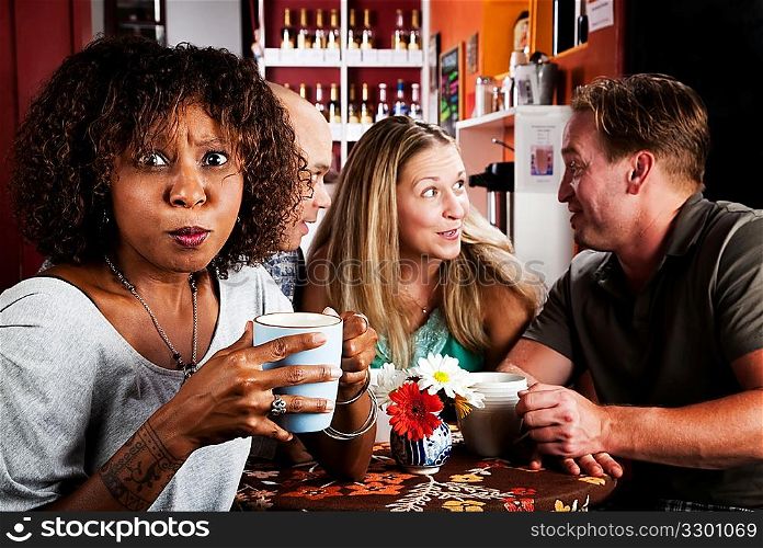 Shocked African American Woman with Friends