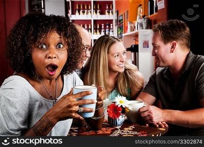 Shocked African American Woman with Friends