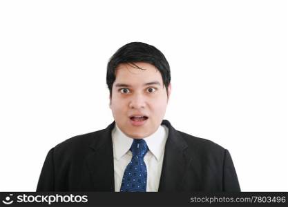 Shocked businessman isolated on a white background.