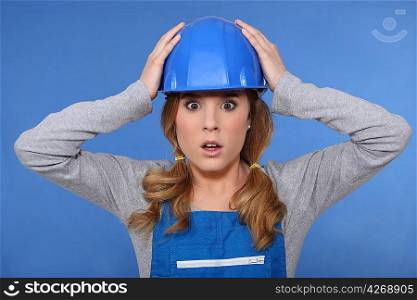 Shocked female builder